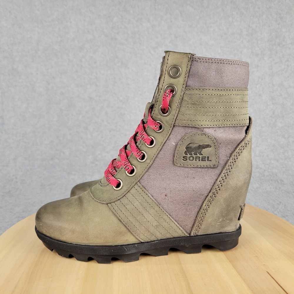 Sorel Boots Womens 7 Lexie II Wedge Ankle Bootie Gray Casual Lace‎ Up NL3046-052